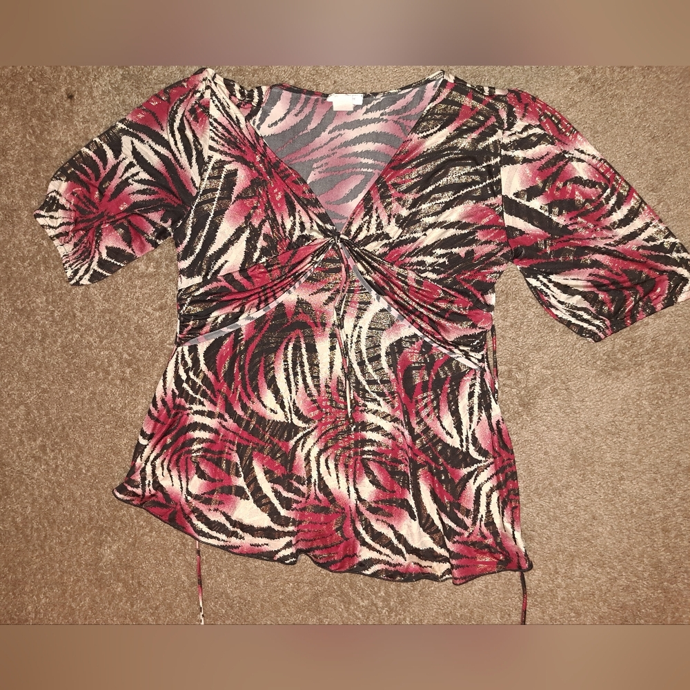 LargeShimmering Pink Zebra Print Blouse